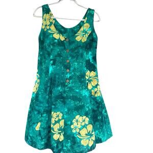 Napua Collection Women Dress Small Rayon Hawaiian Floral Tropical Green Vacation